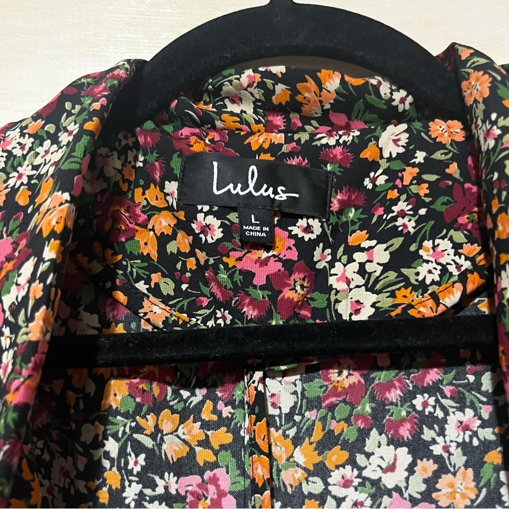 Lulu's Miss Punctuality Pink and Black Floral Print Lightweight Blazer - Picture 3 of 12